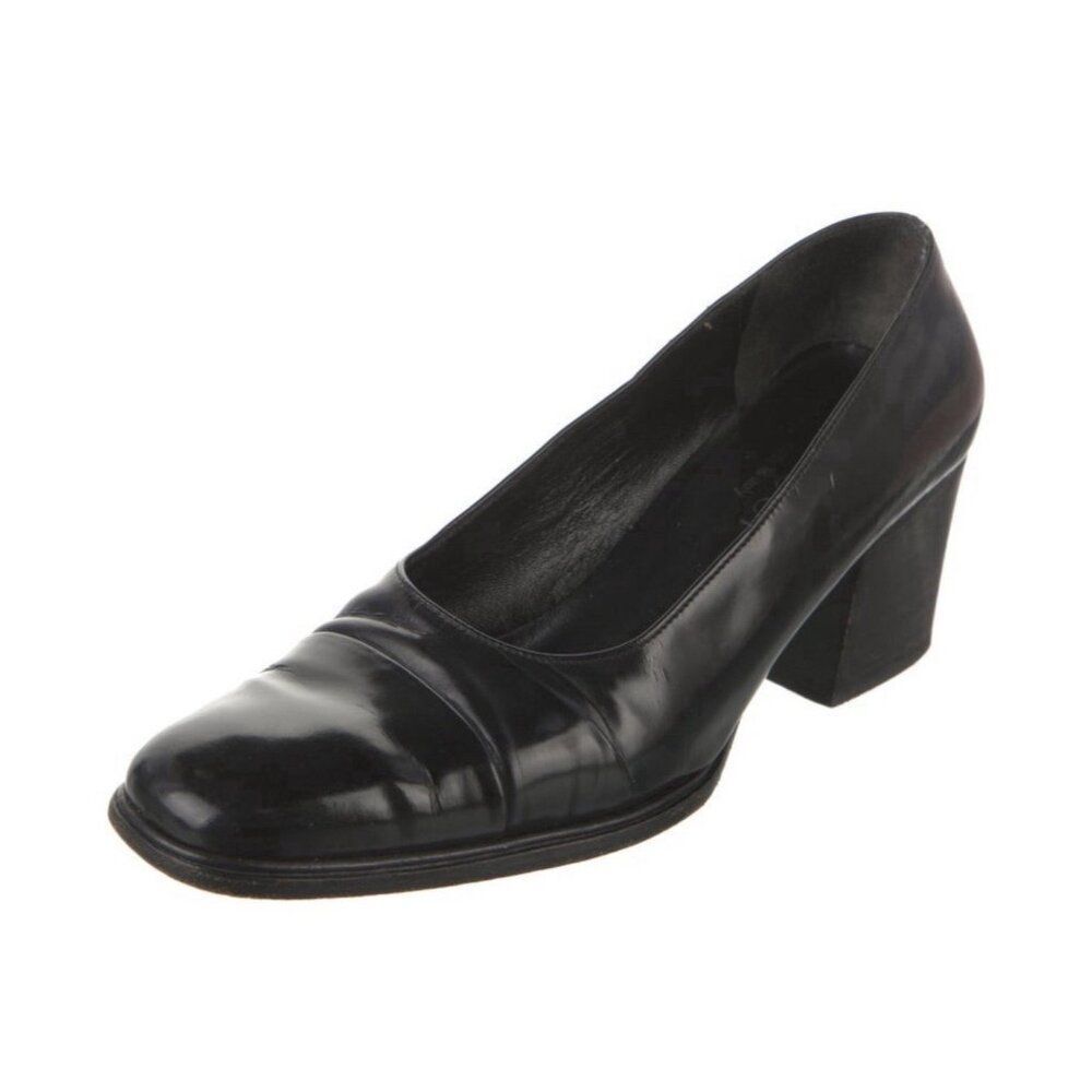 Gucci Authentic Vintage Solid Black Leather Block Heel Pumps Heels 6.5 - Picture 2 of 9